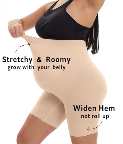 Seamless Maternity Shapewear, Prevent Thigh Chaffing, Pregnancy Belly Support, S-5XL - color: Nude, size: Small