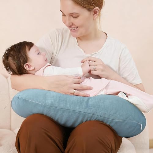 FUNUPUP Muslin Nursing Pillow Cover Replacement, Blueberries&Blue - color: Blue&blueberries