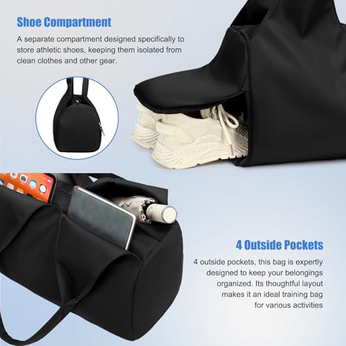 Forestfish Gym Bag For Women With Shoes Compartment & Wet Dry - color: Black