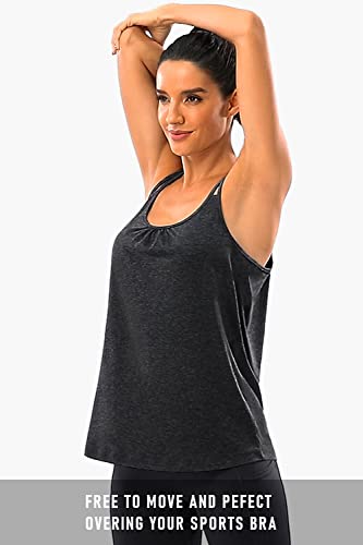 Hibelle Womens Scoop Neck Cute Racerback Yoga Workout Tank Top - color: 1# Dark Grey, size: Medium