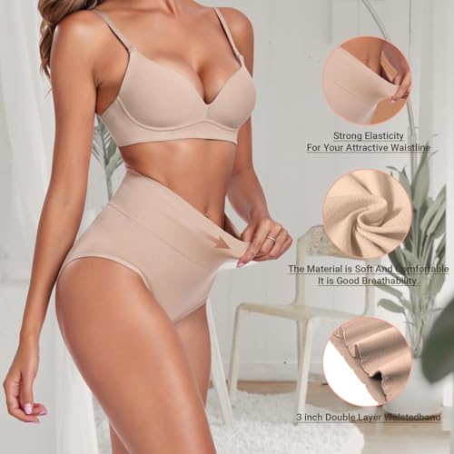 Women's Briefs Underwear High Waist Full Coverage Panties, Ladies Light Tummy Control Postpartum Underpants 5 Pack - color: Nude-5pack, size: Medium