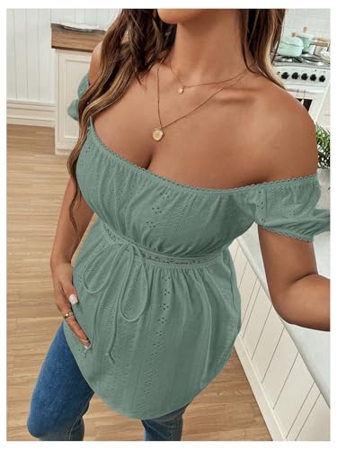 MakeMeChic Women's Maternity Blouse Tops Cute Shirt White Babydoll Tops - color: Green, size: Medium