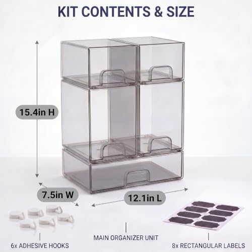5 pack baby bottle storage organizer - clear acrylic stackable storage drawers with handles for baby bottles, kitchen countertop, pantry and vanity