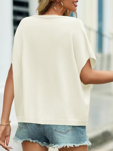 Saodimallsu Womens Fall Short Sleeve Cardigans Sweater Oversized Tops - color: White, size: X-Large