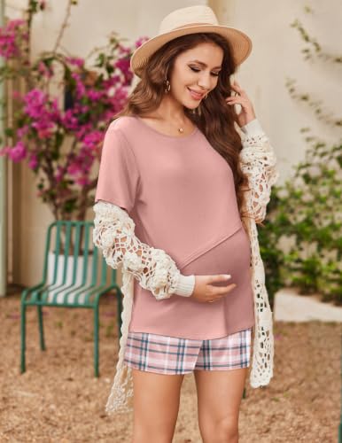 Ekouaer 2 Pack Nursing Pajamas Set Postpartum Outfits for Women - color: Black/Pink Plaid, size: Small