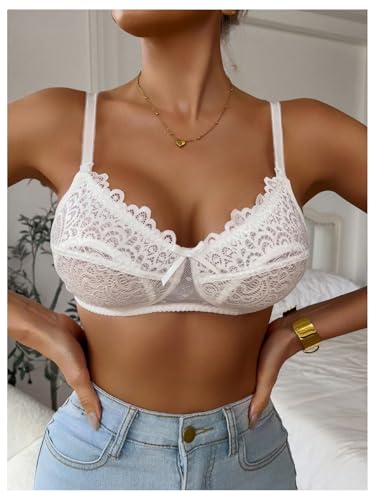 MakeMeChic Women's Nursing Bras for Breastfeeding Lace Maternity Lingerie - color: White B, size: Large