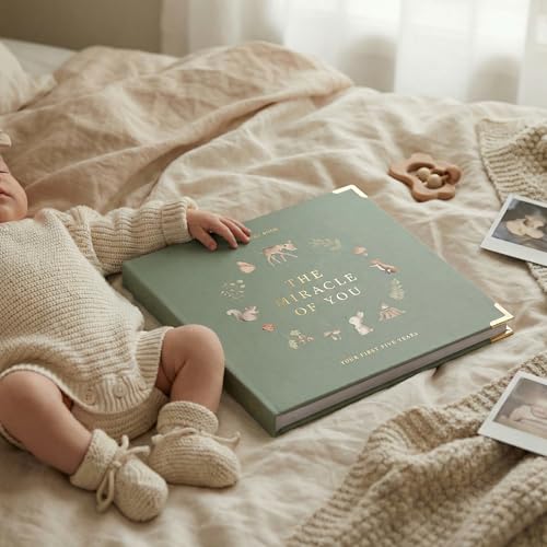 Keepsake Baby Memory Book for Boys and Girls - Timeless First 5 Year Book - color: Sage