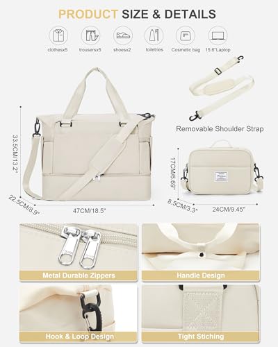 Weekender Bags for Women, Carry On Travel Duffle Bag with Shoe Compartment - color: A- Beige