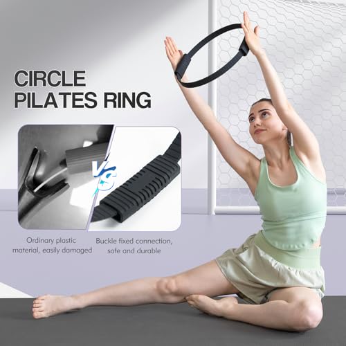 Pilates Kit, 13.5" Pilates Ring with Mini Ball & Resistance Bands - color: Black, size: Pilates Ring