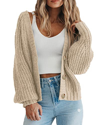 PRETTYGARDEN Women's Chunky Knit Open Front Cardigan Sweaters Fall Outfits - color: Apricot, size: Medium