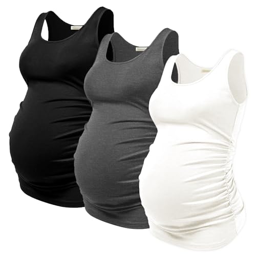 PARNIXS Summer Women's Maternity Tank Top Comfy Sleeveless Maternity Clothes - color: Black/Dark Grey/White, size: XX-Large
