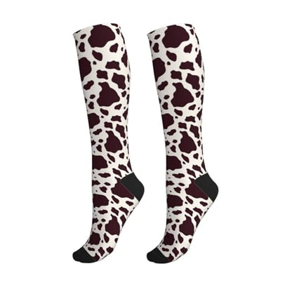 Compression Socks Knee High Support Stockings Women Men - color: Cute Cow Skin