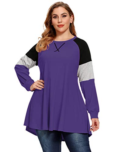 LARACE Plus Size Tops Women Pullover Sweatshirt Long Sleeve Tunic - color: Deep Purple, size: 5X