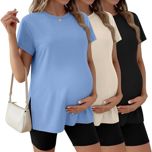 Ficerd 3 Pack Women's Maternity T Shirts - color: Black, Cream, Sky Blue, size: Small