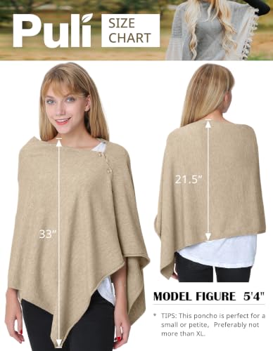 PULI Women's Versatile Knit Shawl Poncho Sweater Button Scarf - color: Barley Twist