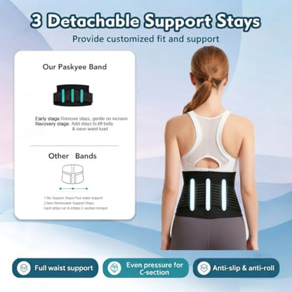 Paskyee Postpartum Belly Band, C-Section & Post Surgery Support - color: Black, size: S/M