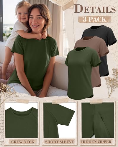 3 Pack Womens Nursing Tops - color: Army Green, Coffee, Black, size: XX-Large