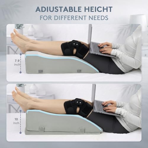 Leg Elevation Pillow for After Surgery, Adjustable Wedge Pillow for Legs Knee Swelling & Blood Circulation Relief, Knee Replacement Surgery Recovery Pillow (Velvet Grey, 27.5inx13inx10in)