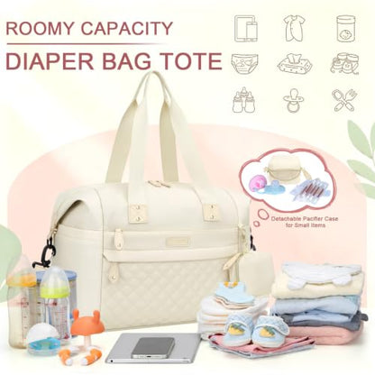 Pritent Diaper Bag Tote Waterproof Maternity Baby Bags with Pacifier Case - color: White, size: Medium