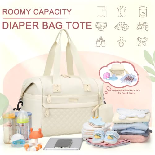 Pritent Diaper Bag Tote Waterproof Maternity Baby Bags with Pacifier Case - color: White, size: Medium