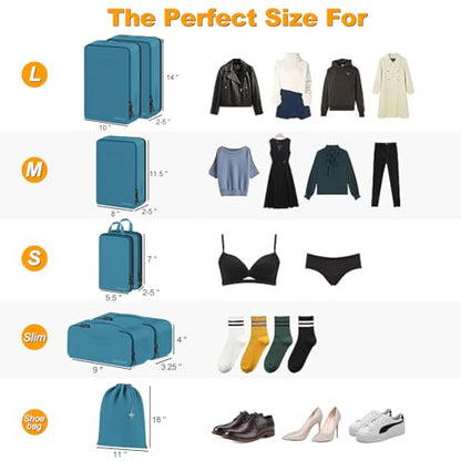 Lumesner 8 Set Compression Packing Cubes, Travel Suitcase Organizers - color: Blue