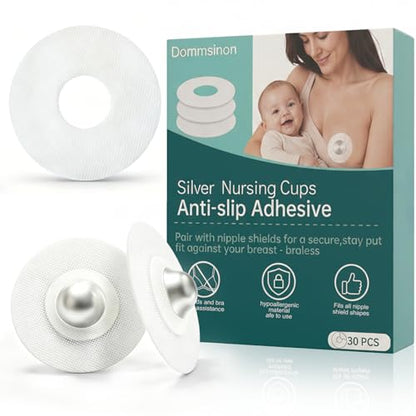 Nipple Shield Secure Stickers 30PCS,Sticky Nipple Shield for Breastfeeding,Braless Silver Nursing Cups Tape Individually Wrapped