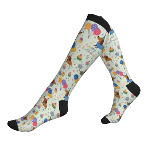 Compression Socks Women and Men 15-20mmHg-Circulation Support Socks for Athletic Running Cycling - color: Dachshund