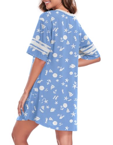 REGAI Women's Nightgowns Short Sleeve Soft Sleepshirt - color: Blue Sea, size: Medium