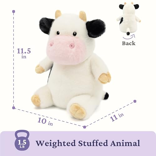 IKASA Microwavable Stuffed Animal Cow Plush, Heating Weighted 1.5 lbs - color: Black White Cow
