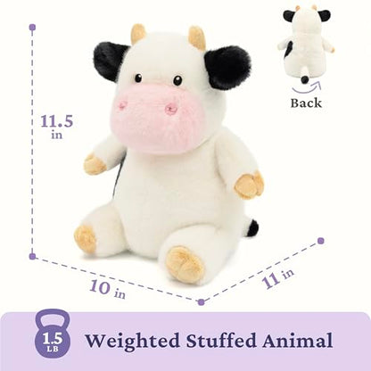 IKASA Microwavable Stuffed Animal Cow Plush, Heating Weighted 1.5 lbs - color: Black White Cow