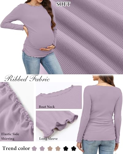 3 Pack Women's Maternity Cotton Shirts Long Sleeve - color: Dusty Purple, Khaki, Black, size: Medium