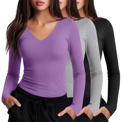 Neer 3 Pack Women Long Sleeve Underscrubs Shirts - color: Black, Light Gray, Lavender, size: X-Small