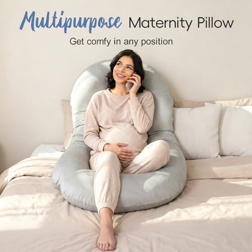 Pregnancy Pillow for Sleeping, Soft 57“ Full Body Maternity Pillow, U Shaped with Removable Washable Cover, Support for Back, Belly, Leg, Hip, Neck & Shoulder - color: Cooling Grey