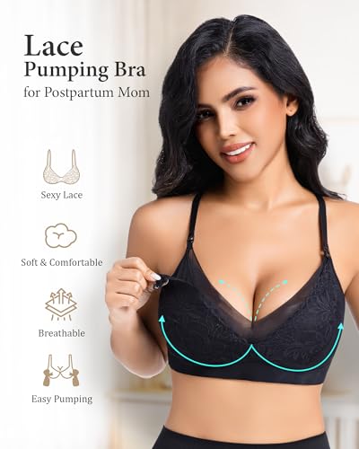 Hands Free Pumping Bra for Breastfeeding, Nursing Bra for Pumping, Comfortable Lace Pumping Bra, Breast Pump Bra - size: Medium