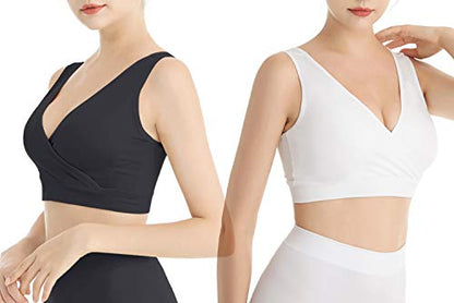 Lemef Nursing Sleep Bras Wirefree Maternity Breastfeeding Bras 3 Pack - color: Black&beige&white, size: Small