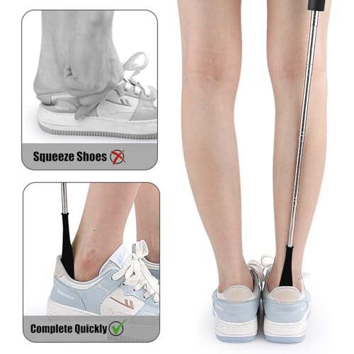 Shoe Horn Long Handle Retractable Telescopic Shoehorn Foldable Shoehorn Shoe Puller Adjustable Shoe Aids - color: Pink