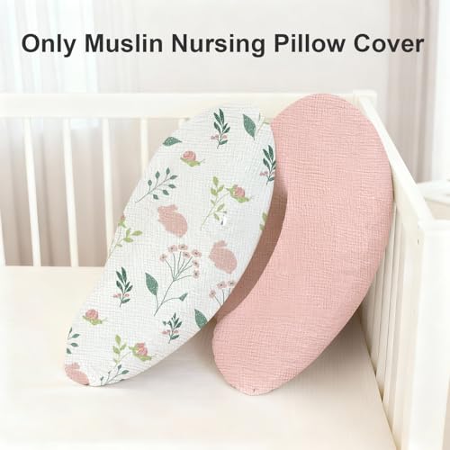 Little Grape Land 100% Cotton Muslin Nursing Pillow Covers 2 Pack, (Bunny) - color: Pink Bunny & Pink