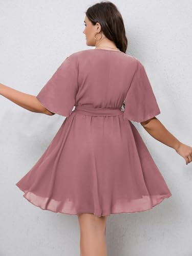 SCOMCHIC Women's Plus Size Wrap Summer Mini Dress - color: Dusty Pink, size: XX-Large Plus