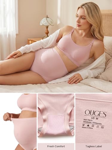 OUGES Women’s Modal 3 Pack Seamless Maternity Underwear Over Belly Stretchy High Waist Soft Pregnancy Postpartum Panties - color: Black+pink+nude, size: Large