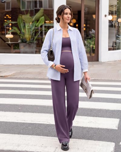 G4Free EverGoing Maternity Pants Over the Belly Pregnancy Work Trousers - color: Grape Purple, size: Small