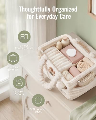 Blissful Diary Flannel Diaper Caddy Organizer & Gift Packaging, Cream Beige - color: Cream Beige