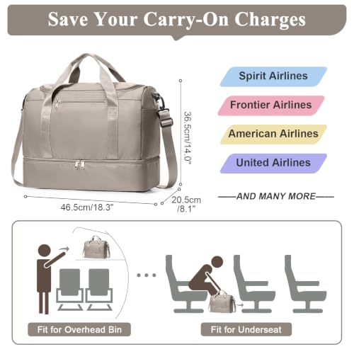 Travel Duffel Bag,Carry-On Overnight Weekender Bags with Shoes Compartment - color: Camel, size: Small
