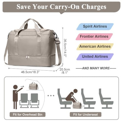 Travel Duffel Bag,Carry-On Overnight Weekender Bags with Shoes Compartment - color: Camel, size: Small
