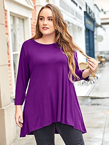 LARACE Womens Plus Size 3/4 Sleeve High Low Swing Tunic Tops - color: Deep Purple, size: Small