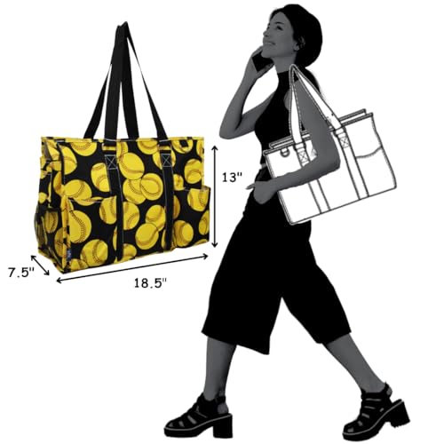 NGIL Work Tote Bag with Exterior Pockets - color: Ngil Zip-softball-black