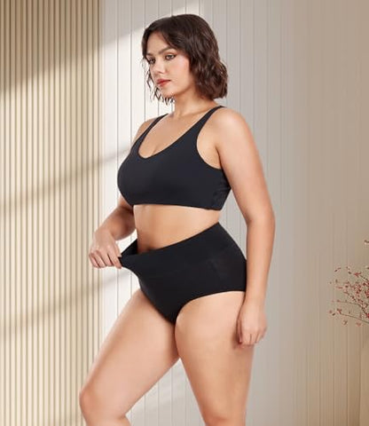 wirarpa Women's Underwear High Waisted Ladies Cotton Panties Soft Full Coverage Briefs 5 Pack - color: Black-5p, size: 4X-Large