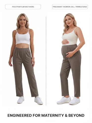 BLENCOT Maternity Work Pants Over Belly Adjustable Pregnancy Comfy Office - color: Philippine Gray, size: X-Large