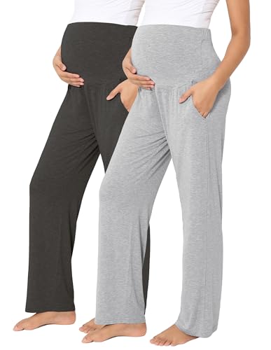 Viscose from Bamboo Maternity Wide Leg Lounge Pajama Pants - color: 2pc Grey/Dark Grey, size: Medium