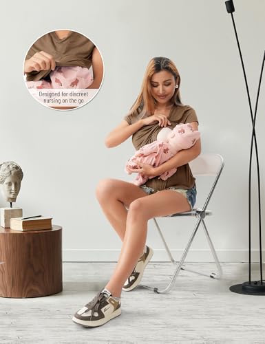 SUNNYBUY 3 Pack Maternity Nursing Tops for Postpartum Breastfeeding Shirts - color: Black+camel+army Green, size: Large
