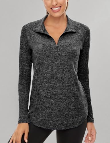 LURANEE Womens UPF 50+ Long Sleeve 1/4 Zip Pullover Athletic Hiking Running Workout Tops - color: Dark Grey, size: Small